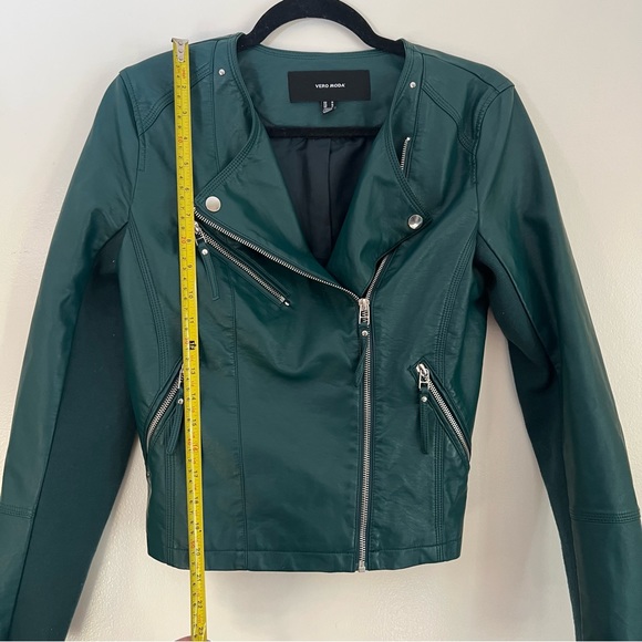 VERO MODA emerald leather jacket size M - Picture 3 of 7
